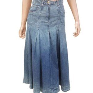 Soft Surroundings Medium Wash Ombré Pleated Denim Midi Skirt Size 1X